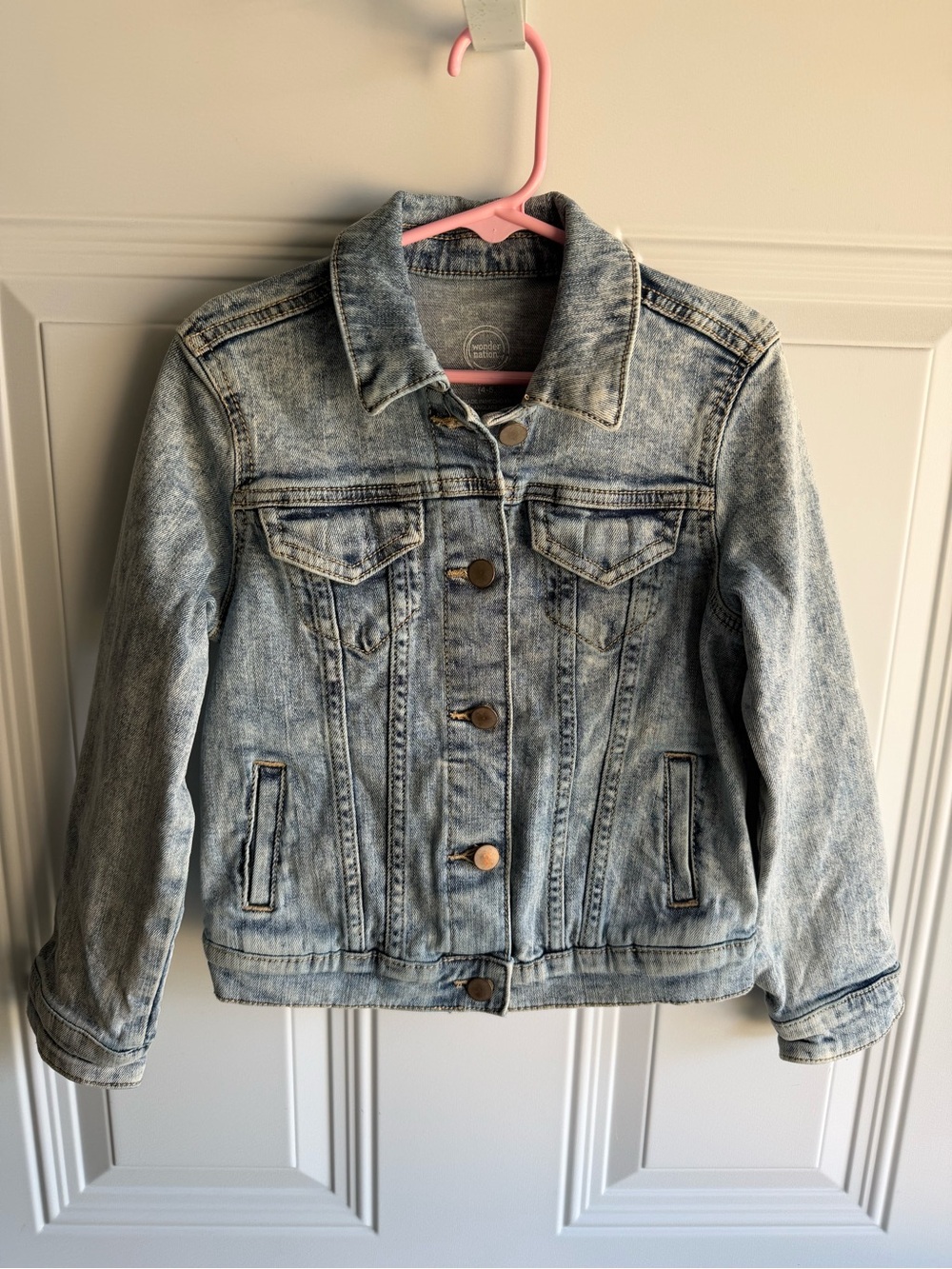 Kids Wonder Nation Light Wash Denim Jean Jacket - Blue With Patches on Back